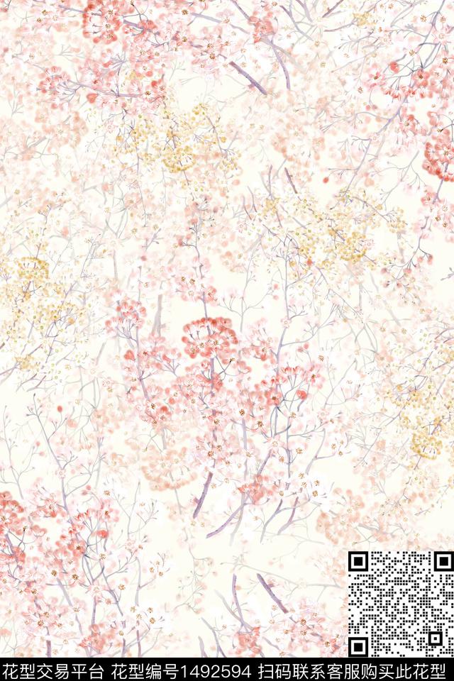 水彩绿植树叶肌理数码印花华亿平台下载（图片编号: 1492594） - 瓦栏（Walan）