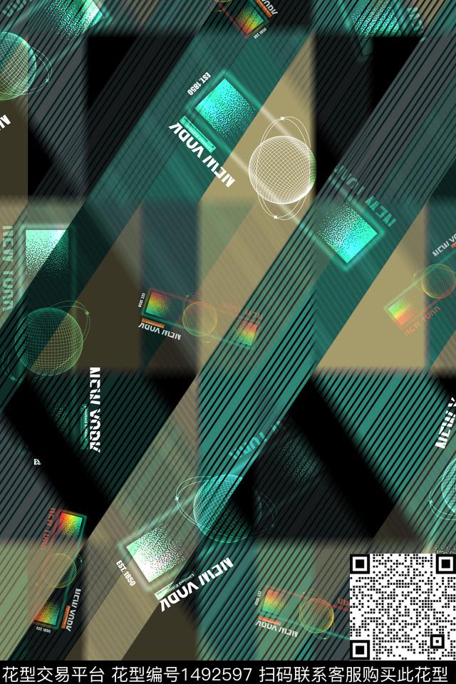 几何炫彩字母数码印花华亿平台下载（图片编号: 1492597） - 瓦栏（Walan）