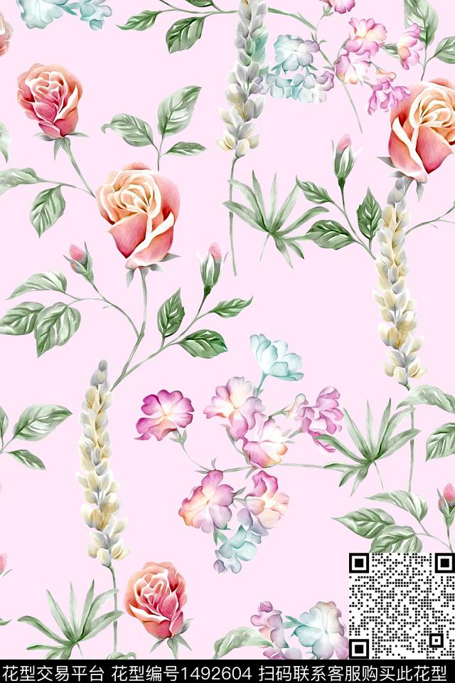 清爽底花卉花卉大牌风数码印花华亿平台下载（图片编号: 1492604） - 瓦栏（Walan）