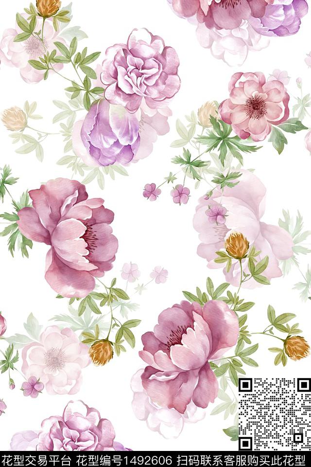 清爽底花卉花卉小清新数码印花华亿平台下载（图片编号: 1492606） - 瓦栏（Walan）