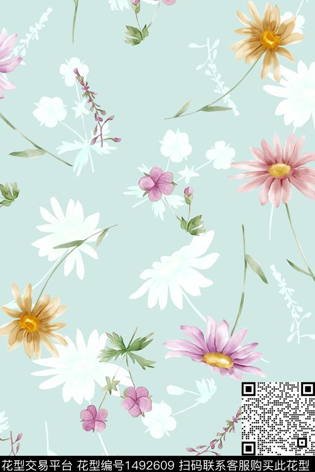 清爽底花卉花卉小清新数码印花华亿平台下载（图片编号: 1492609） - 瓦栏（Walan）