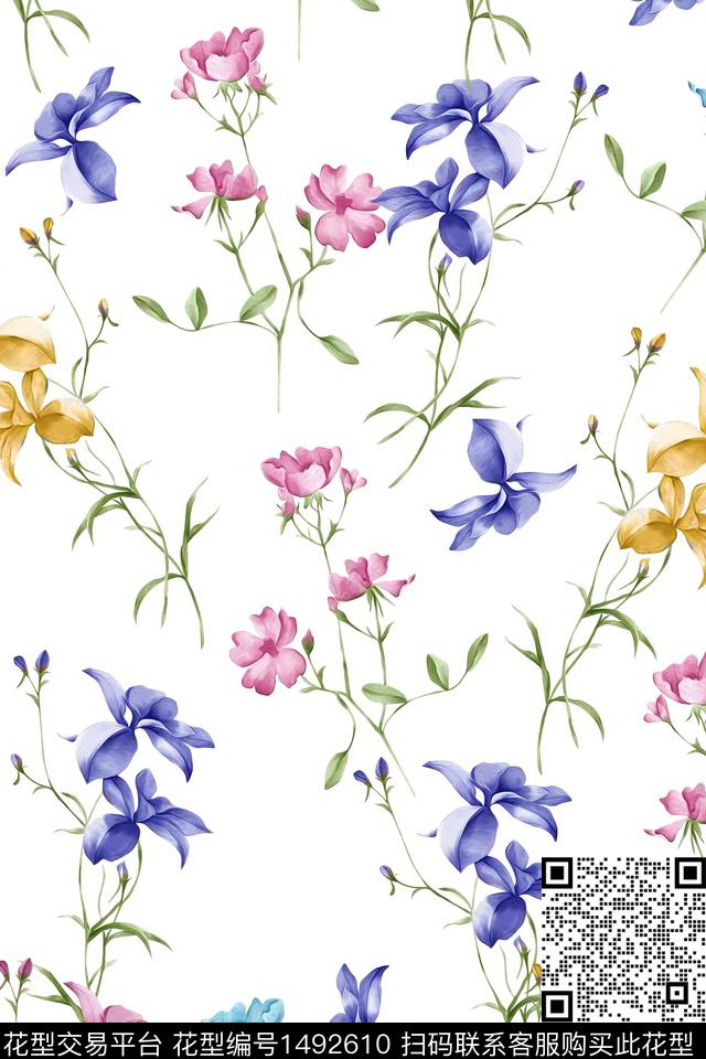 清爽底花卉花卉小清新数码印花华亿平台下载（图片编号: 1492610） - 瓦栏（Walan）