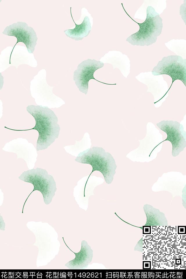 绿植树叶清爽底花卉花卉数码印花华亿平台下载（图片编号: 1492621） - 瓦栏（Walan）