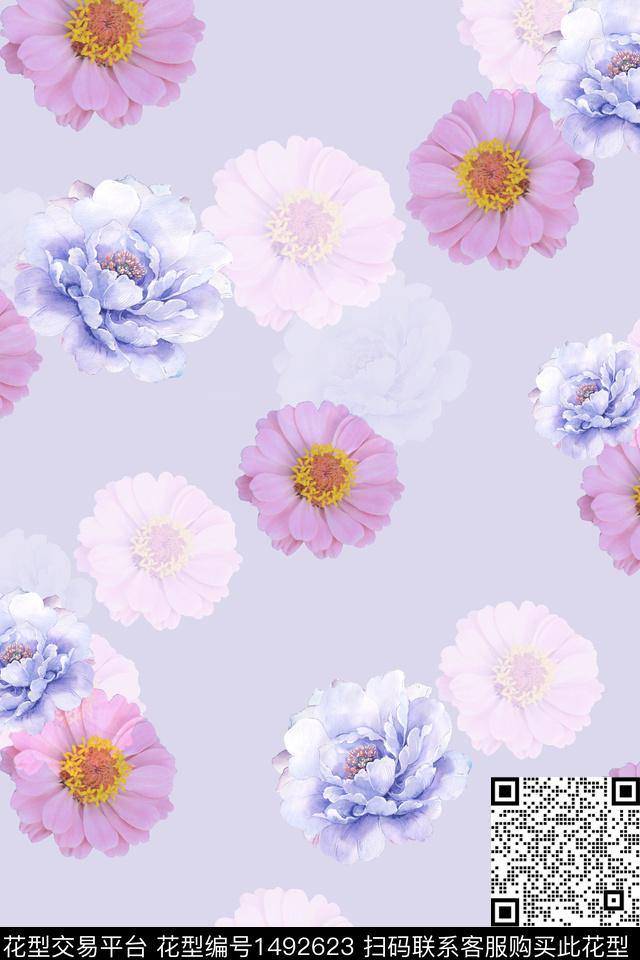 清爽底花卉花卉大牌风数码印花华亿平台下载（图片编号: 1492623） - 瓦栏（Walan）