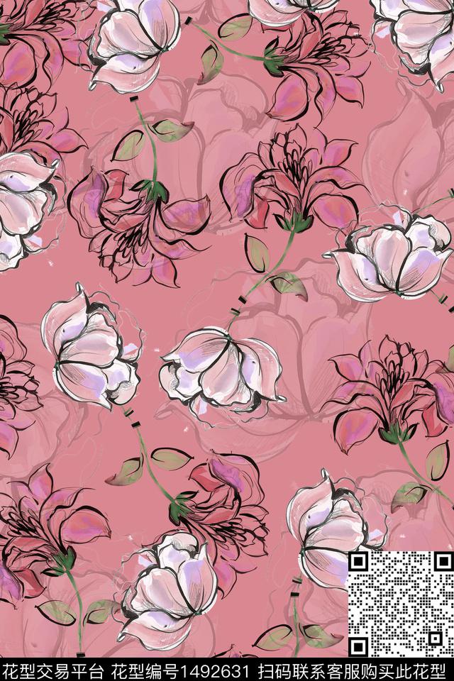 绿植树叶花卉大牌风数码印花华亿平台下载（图片编号: 1492631） - 瓦栏（Walan）