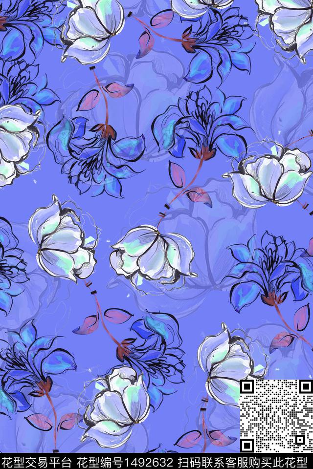 绿植树叶花卉大牌风数码印花华亿平台下载（图片编号: 1492632） - 瓦栏（Walan）