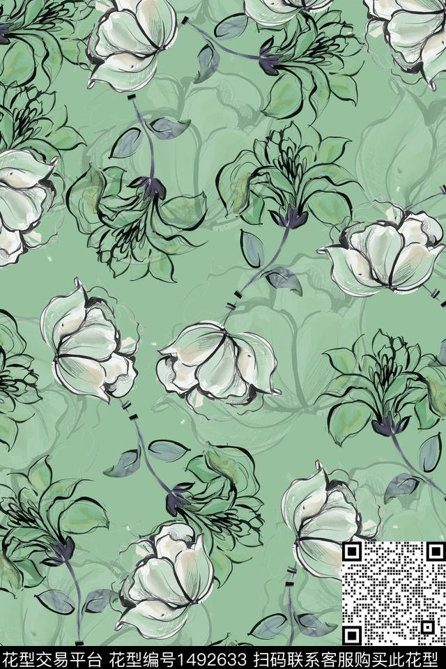 绿植树叶花卉大牌风数码印花华亿平台下载（图片编号: 1492633） - 瓦栏（Walan）