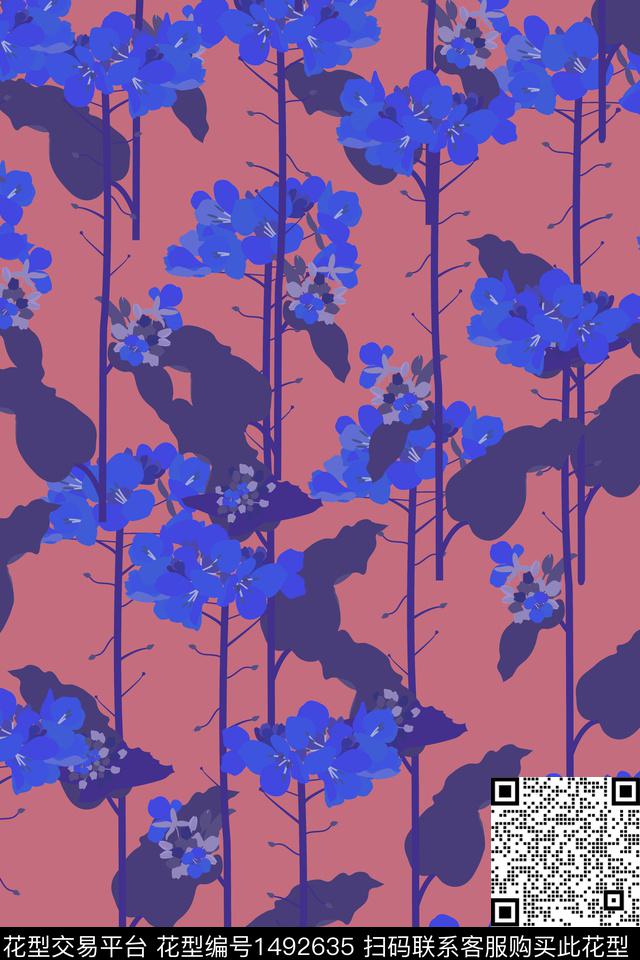 绿植树叶黄花花卉数码印花华亿平台下载（图片编号: 1492635） - 瓦栏（Walan）