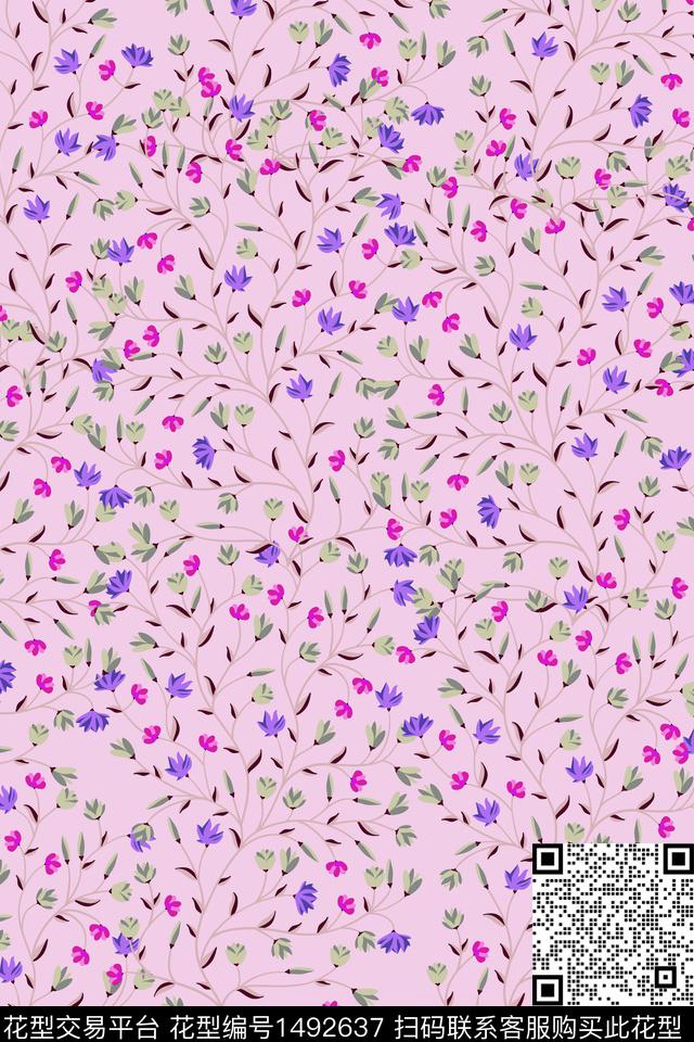 绿植树叶大牌风小碎花数码印花华亿平台下载（图片编号: 1492637） - 瓦栏（Walan）