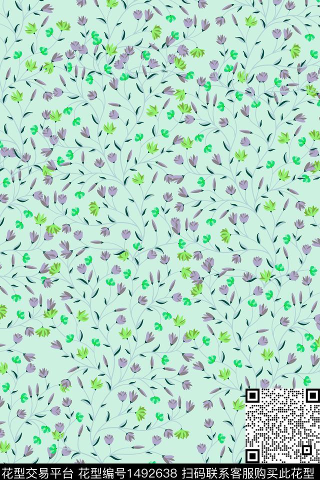 绿植树叶大牌风小碎花数码印花华亿平台下载（图片编号: 1492638） - 瓦栏（Walan）