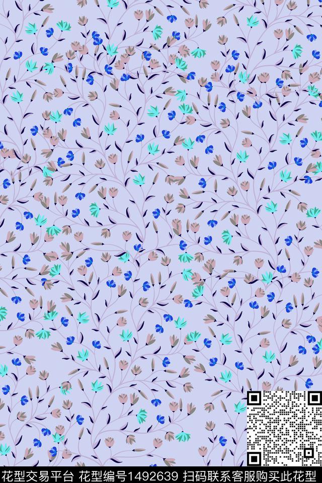 绿植树叶大牌风小碎花数码印花华亿平台下载（图片编号: 1492639） - 瓦栏（Walan）
