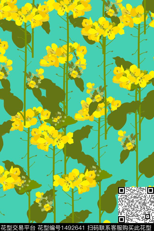 绿植树叶黄花花卉数码印花华亿平台下载（图片编号: 1492641） - 瓦栏（Walan）