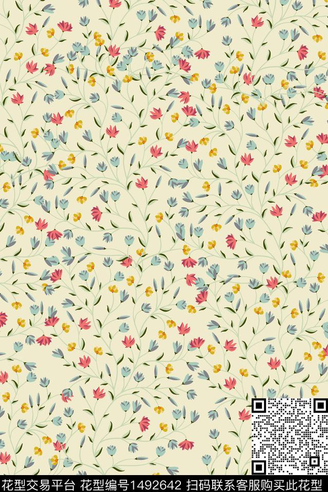 绿植树叶大牌风小碎花数码印花华亿平台下载（图片编号: 1492642） - 瓦栏（Walan）