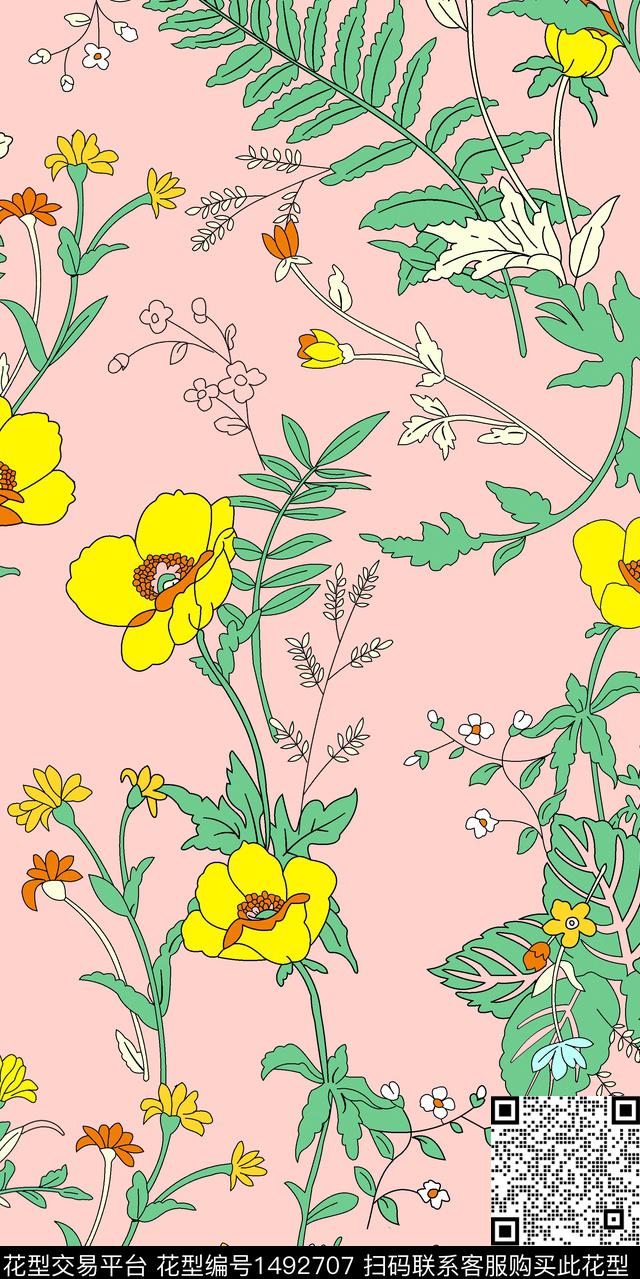 绿植树叶花卉小碎花数码印花华亿平台下载（图片编号: 1492707） - 瓦栏（Walan）