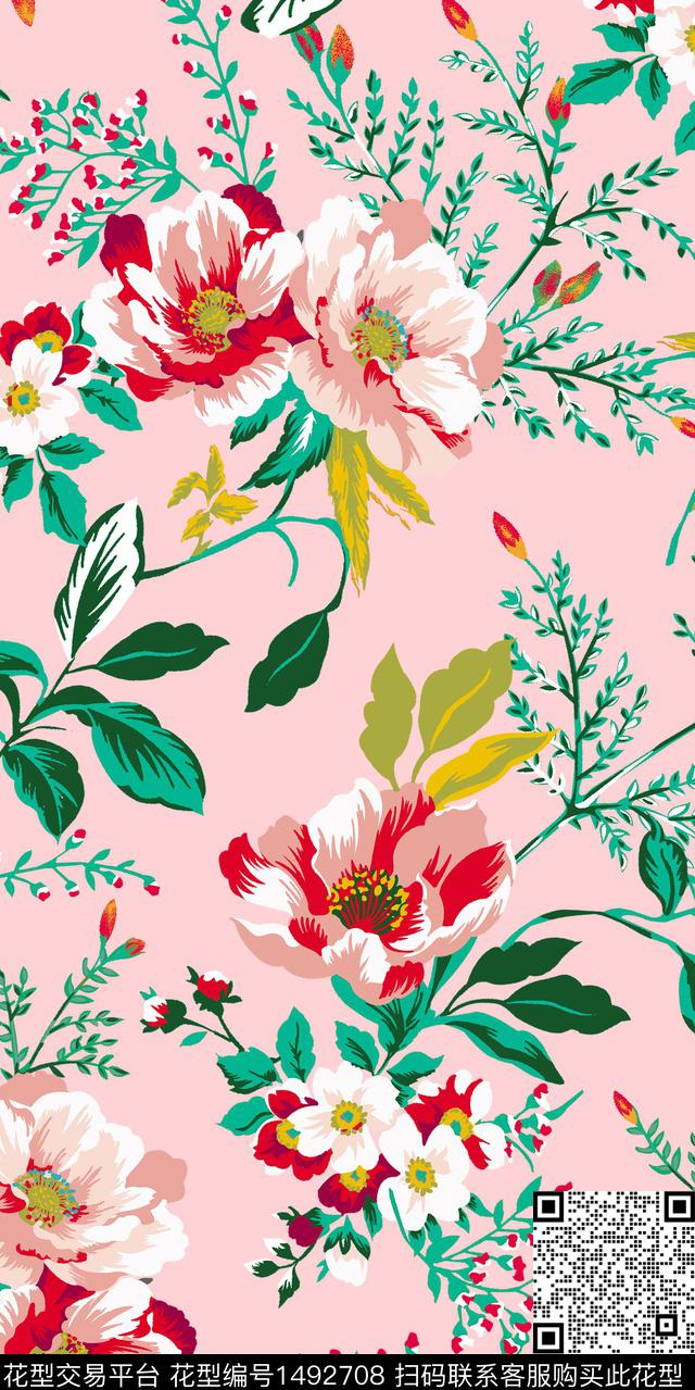 绿植树叶花卉小碎花数码印花华亿平台下载（图片编号: 1492708） - 瓦栏（Walan）