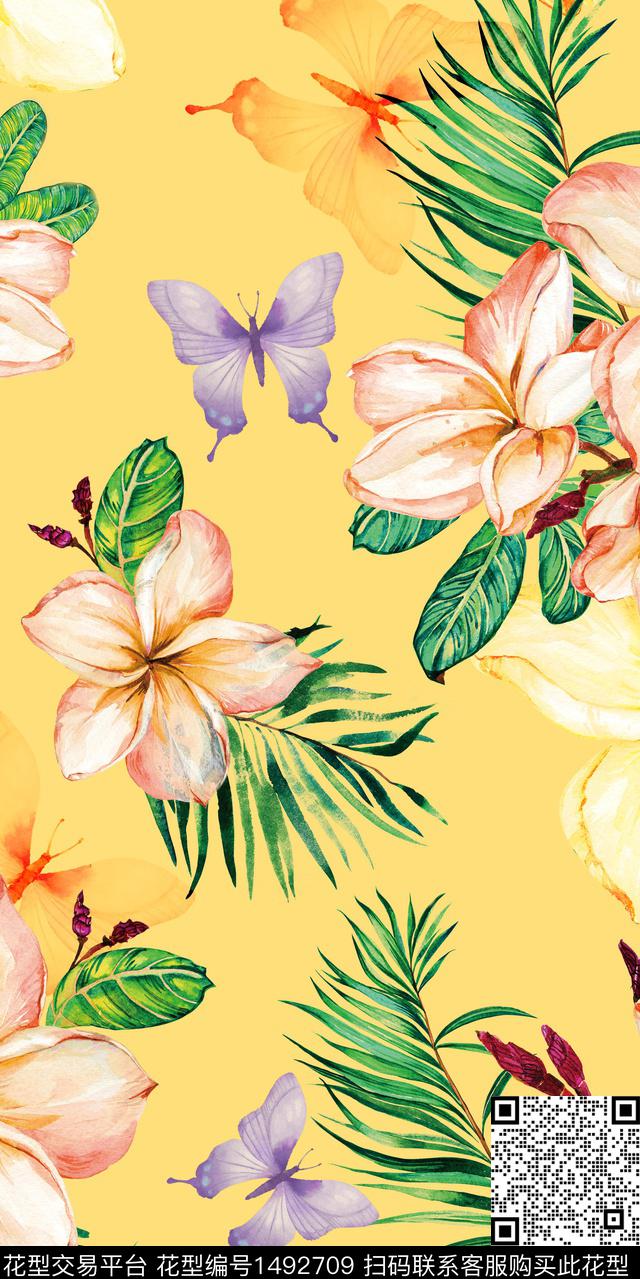 绿植树叶花卉小碎花数码印花华亿平台下载（图片编号: 1492709） - 瓦栏（Walan）