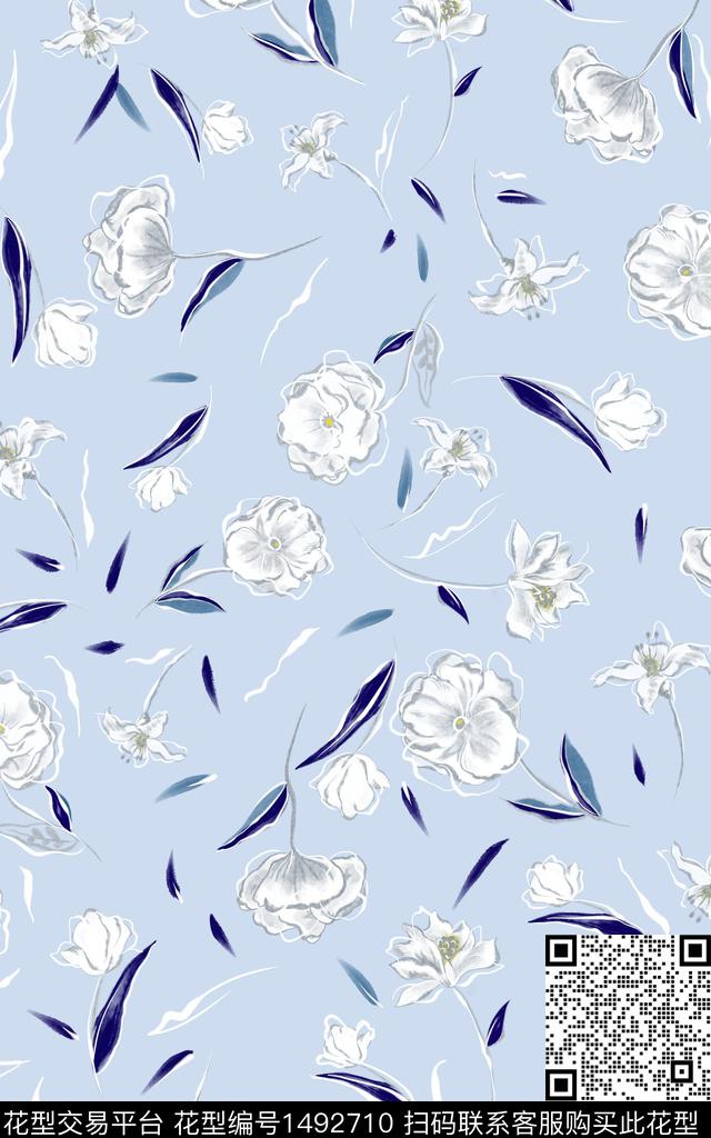 笔触花卉手绘传统印花华亿平台下载（图片编号: 1492710） - 瓦栏（Walan）
