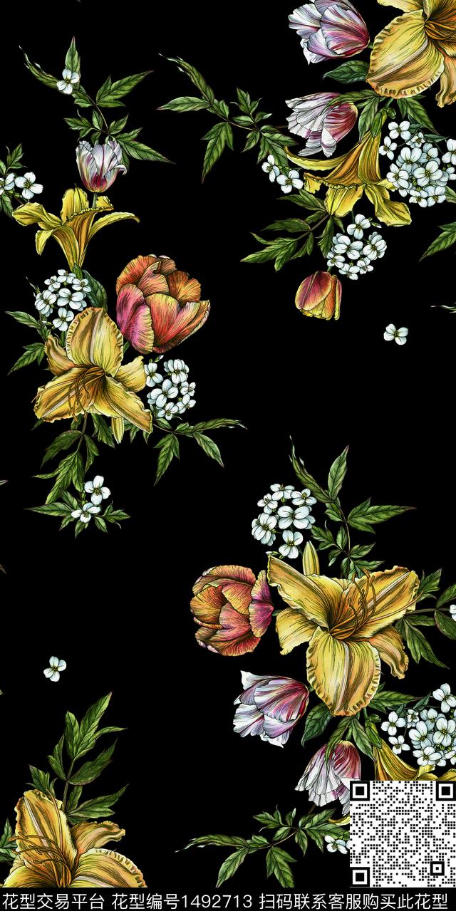 绿植树叶花卉小碎花数码印花华亿平台下载（图片编号: 1492713） - 瓦栏（Walan）