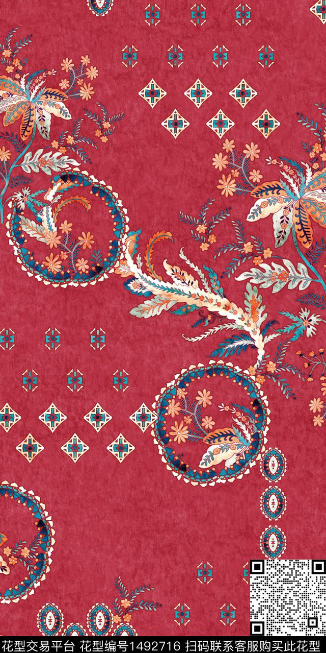 几何民族风复古数码印花华亿平台下载（图片编号: 1492716） - 瓦栏（Walan）