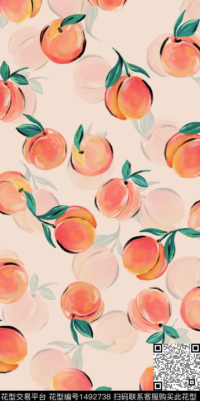 水果趣味桃子数码印花华亿平台下载（图片编号: 1492738） - 瓦栏（Walan）
