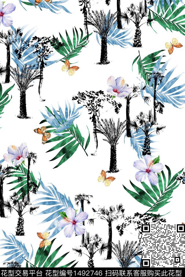 动物头水彩花卉蝴蝶数码印花华亿平台下载（图片编号: 1492746） - 瓦栏（Walan）