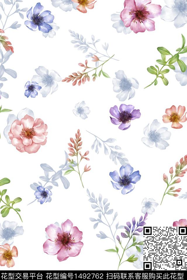 花卉大牌风小清新数码印花华亿平台下载（图片编号: 1492762） - 瓦栏（Walan）