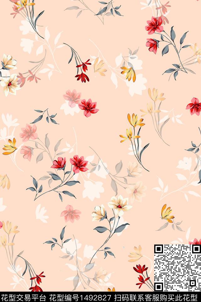 黑底花卉绿植树叶水彩数码印花华亿平台下载（图片编号: 1492827） - 瓦栏（Walan）