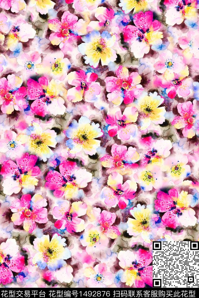 抽象花卉花卉年轻女性数码印花华亿平台下载（图片编号: 1492876） - 瓦栏（Walan）