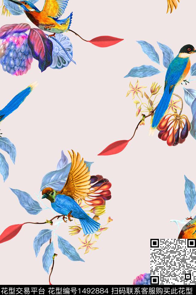 植物热带水果动物小鸟数码印花华亿平台下载（图片编号: 1492884） - 瓦栏（Walan）