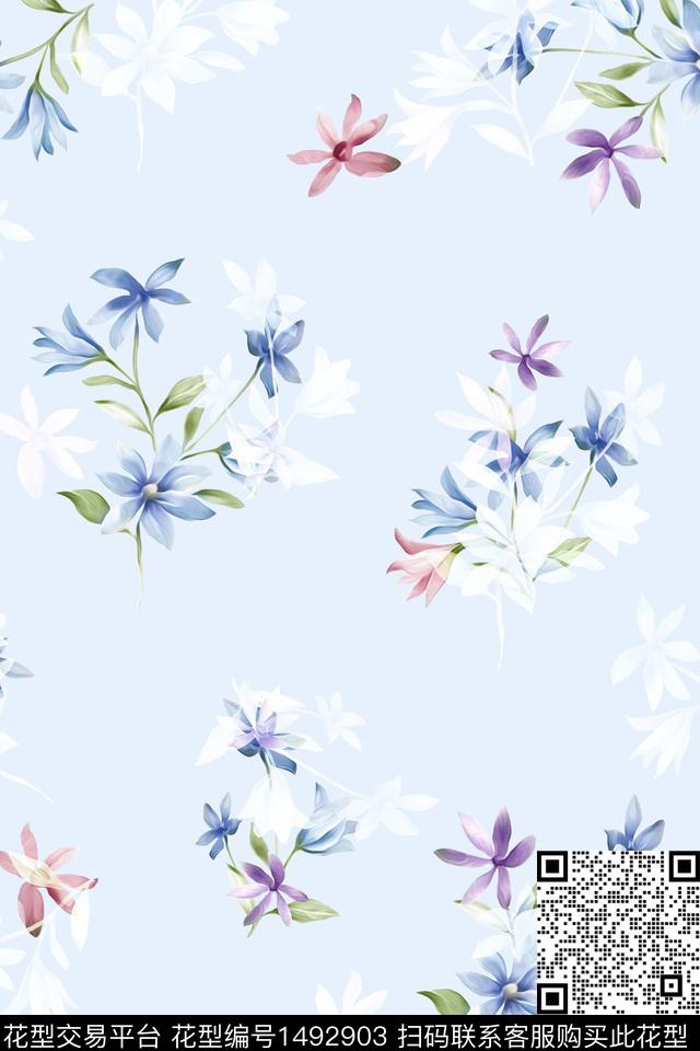 清爽底花卉花卉小清新数码印花华亿平台下载（图片编号: 1492903） - 瓦栏（Walan）