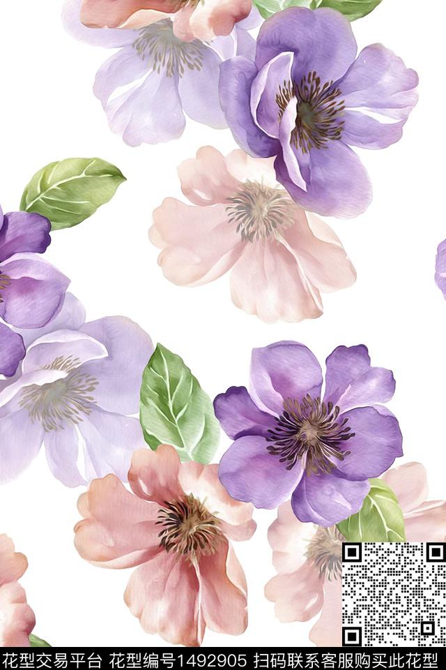 清爽底花卉花卉小清新数码印花华亿平台下载（图片编号: 1492905） - 瓦栏（Walan）