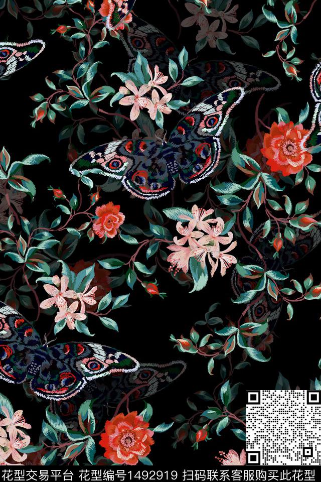 复古花卉真丝数码印花华亿平台下载（图片编号: 1492919） - 瓦栏（Walan）