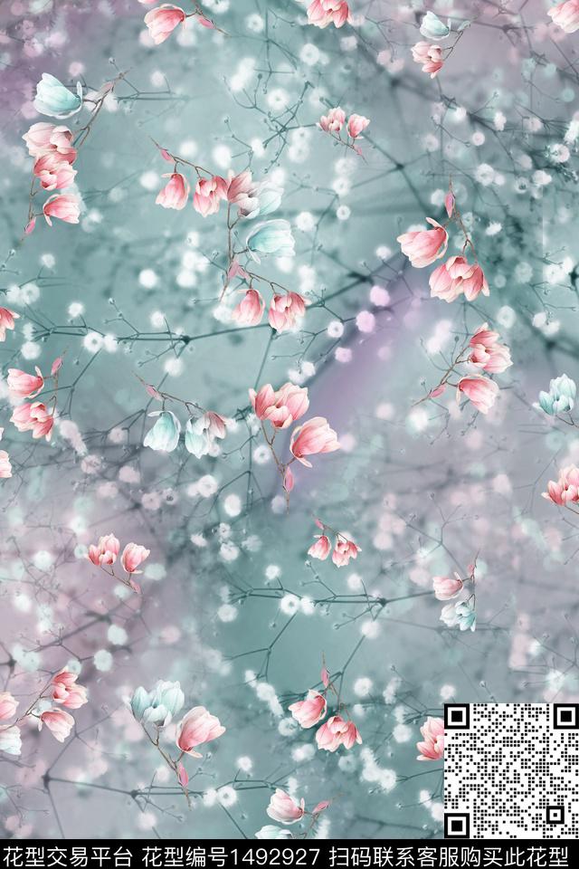 花卉小清新真丝数码印花华亿平台下载（图片编号: 1492927） - 瓦栏（Walan）