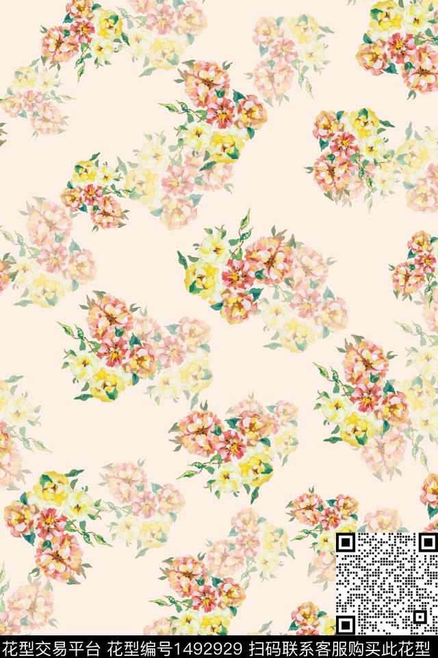 花卉小清新真丝数码印花华亿平台下载（图片编号: 1492929） - 瓦栏（Walan）