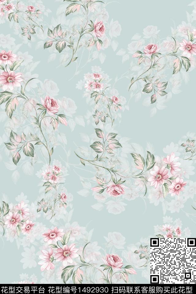 花卉小清新真丝数码印花华亿平台下载（图片编号: 1492930） - 瓦栏（Walan）