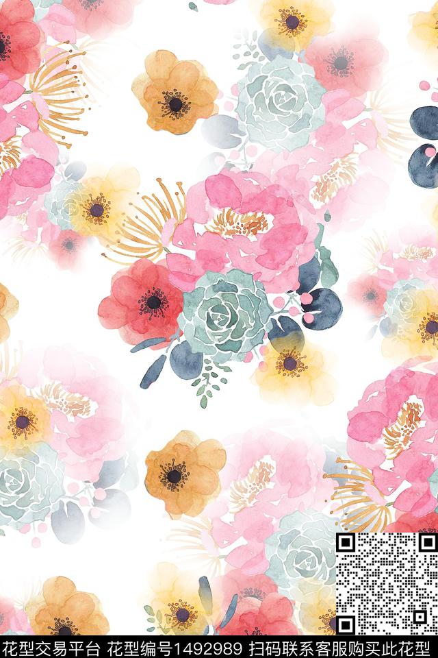 绿植树叶水彩雪纺数码印花华亿平台下载（图片编号: 1492989） - 瓦栏（Walan）