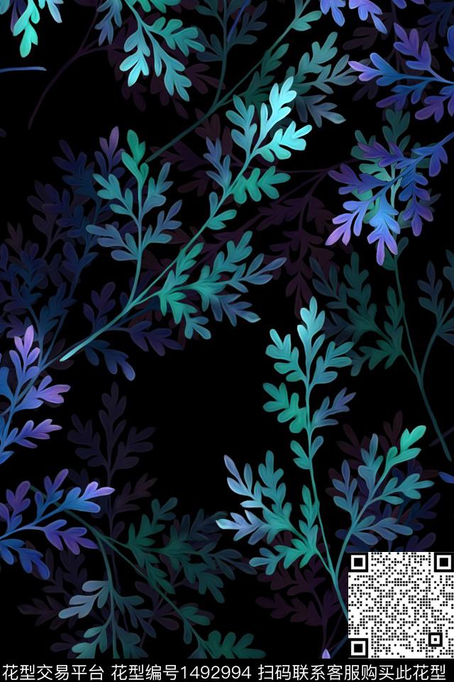 绿植树叶真丝中老年数码印花华亿平台下载（图片编号: 1492994） - 瓦栏（Walan）