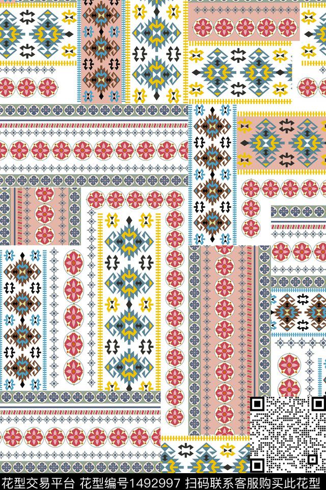 几何民族风小清新数码印花华亿平台下载（图片编号: 1492997） - 瓦栏（Walan）