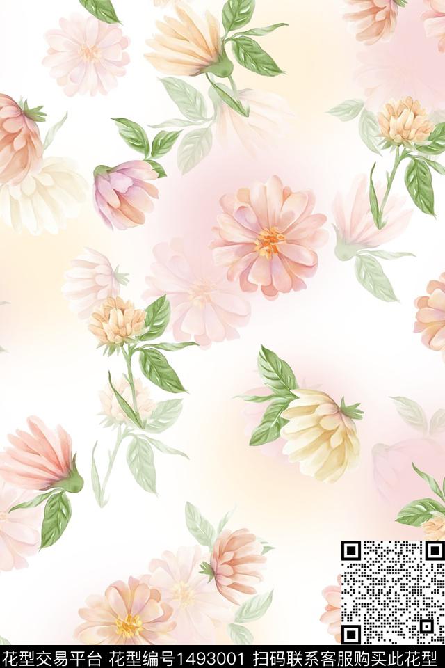 花卉小清新真丝数码印花华亿平台下载（图片编号: 1493001） - 瓦栏（Walan）