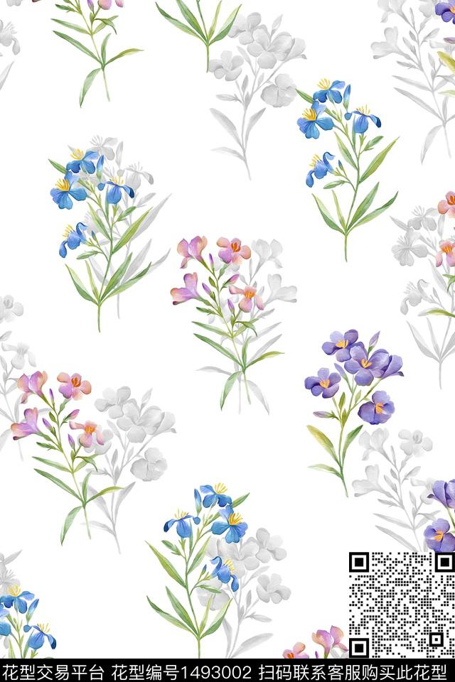 清爽底花卉花卉大牌风数码印花华亿平台下载（图片编号: 1493002） - 瓦栏（Walan）