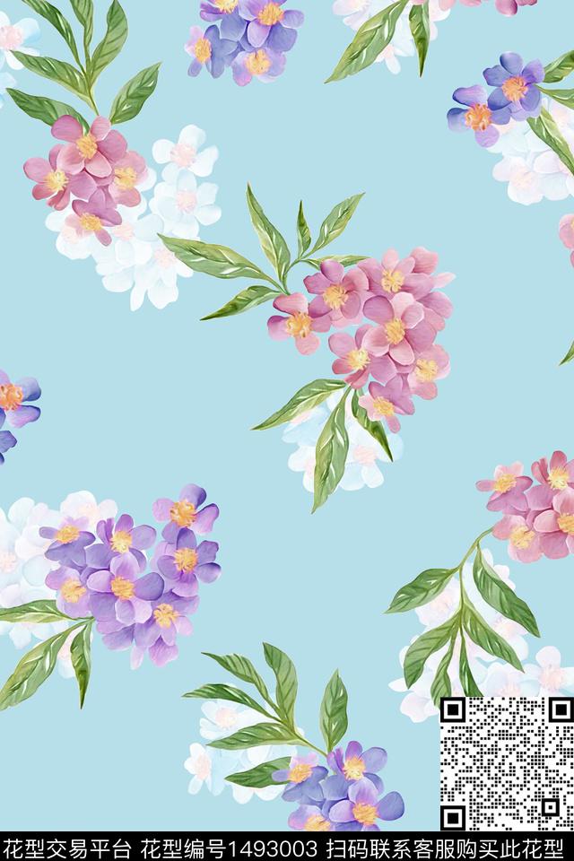 清爽底花卉花卉大牌风数码印花华亿平台下载（图片编号: 1493003） - 瓦栏（Walan）