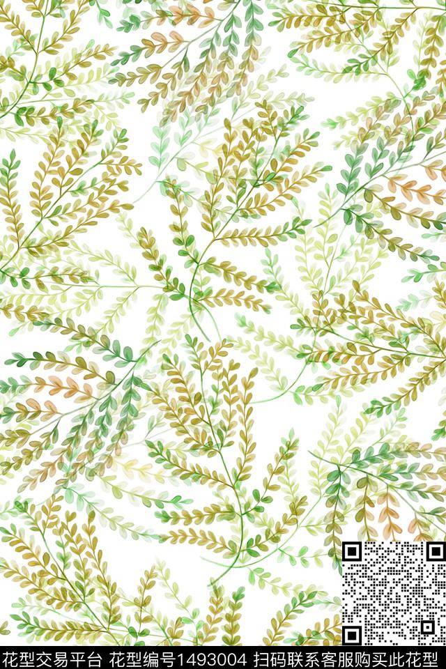绿植树叶清爽底花卉花卉数码印花华亿平台下载（图片编号: 1493004） - 瓦栏（Walan）