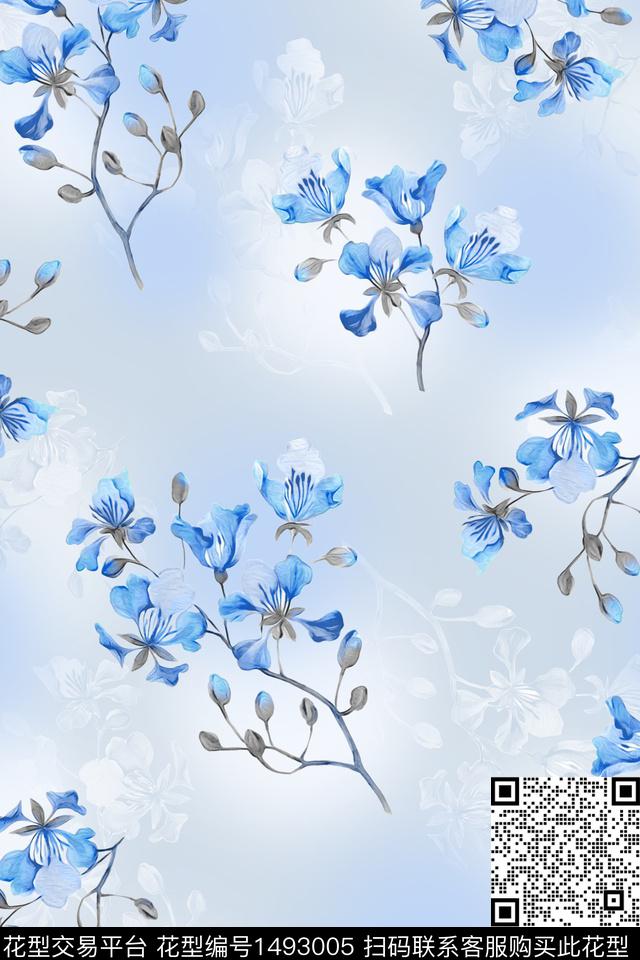 花卉小清新真丝数码印花华亿平台下载（图片编号: 1493005） - 瓦栏（Walan）