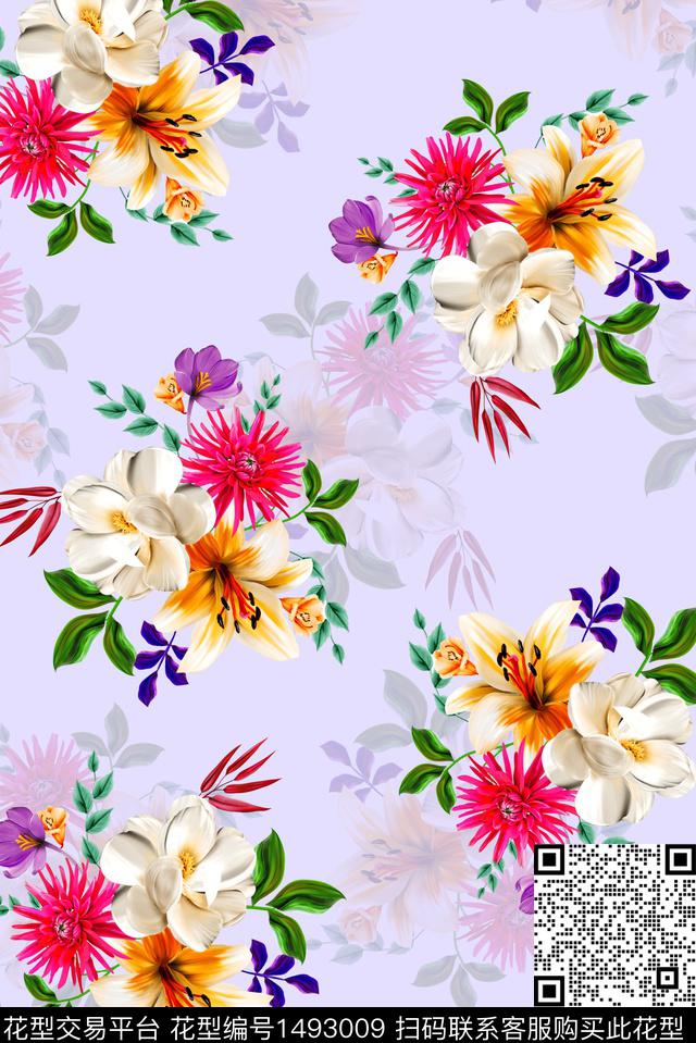 绿植树叶花卉大牌风数码印花华亿平台下载（图片编号: 1493009） - 瓦栏（Walan）