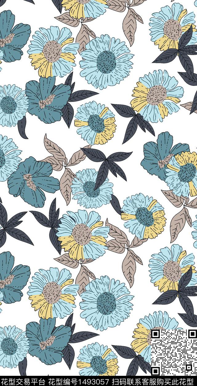 绿植树叶花卉春夏华亿平台传统印花华亿平台下载（图片编号: 1493057） - 瓦栏（Walan）