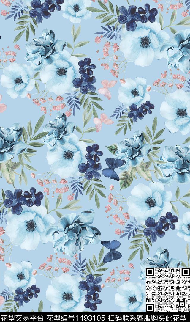 绿植树叶清爽底花卉花卉数码印花华亿平台下载（图片编号: 1493105） - 瓦栏（Walan）