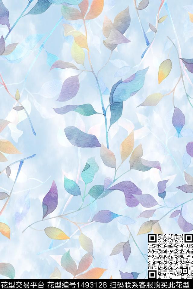 绿植树叶小清新真丝数码印花华亿平台下载（图片编号: 1493128） - 瓦栏（Walan）