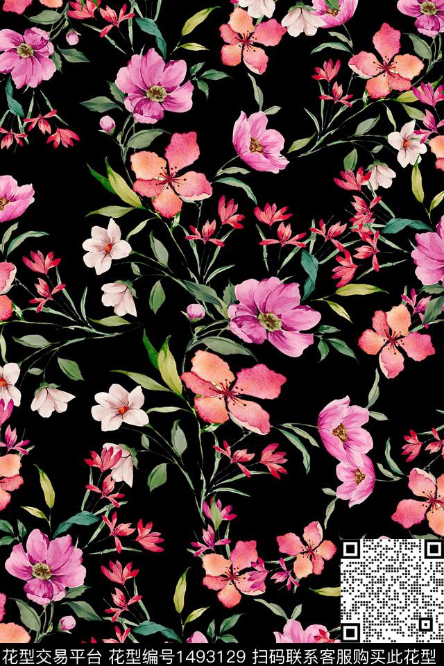 花卉小清新真丝数码印花华亿平台下载（图片编号: 1493129） - 瓦栏（Walan）