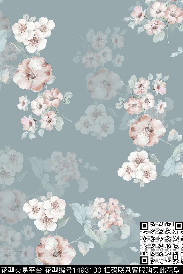 花卉小清新真丝数码印花华亿平台下载（图片编号: 1493130） - 瓦栏（Walan）