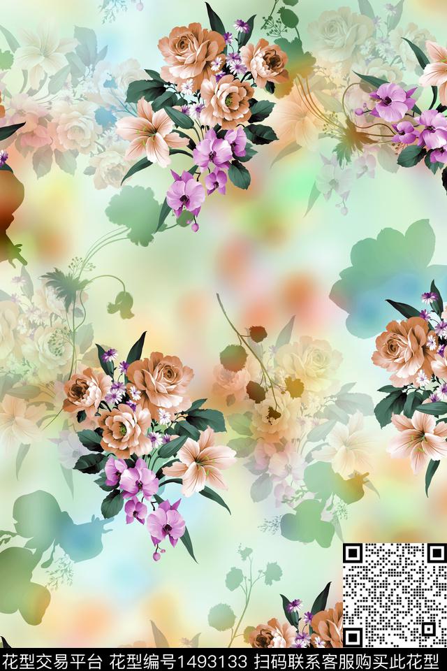 花卉小清新真丝数码印花华亿平台下载（图片编号: 1493133） - 瓦栏（Walan）
